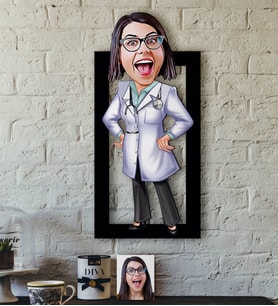 BK Gift Kişiye Özel Bayan Doktor Karikatürlü 3D Ahşap Tablo-1