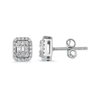 Modern Tasarım 0.35 Ct Baget Kare Tektaş Küpe (Beyaz)