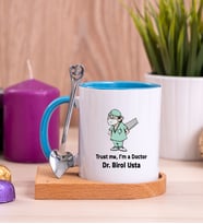 Doktor Esprili Ahşap Altlıklı Mavi Kupa Bardak