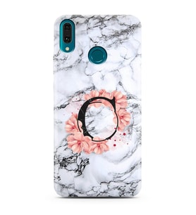 Mermer Çiçekli Harf Tasarım Süper Şeffaf Silikon Telefon Kılıfı Huawei Y9 (2019)