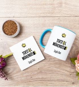 Tekstil Mühendisi Mavi Kupa Bardak Ve Bardak Altlığı Seti