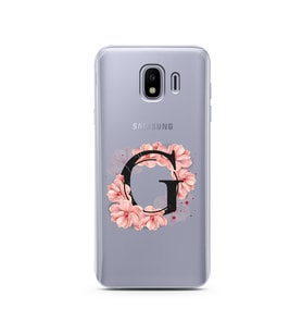 Pembe Çiçekli Harf Tasarım Süper Şeffaf Silikon Telefon Kılıfı Samsung J4 G-Harf
