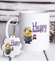 BK Gift Kişiye Özel Happy Birthday Beyaz Kupa ve Anahtarlık Hediye Seti-4 (Model 1)