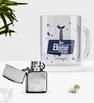 BK Gift Kişiye Özel İlk Babalar Günün Kutlu Olsun Cam Kupa Bardak Benzinli Çakmak Seti-1 (Model 1)