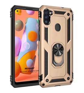 Microsonic Samsung Galaxy M11 Kılıf Military Ring Holder Gold