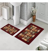 Banyo Halısı Ikili Klozet Takımı Kaymaz Tabanlı (60 xm x 100 cm + 40 cm x 60 cm)  (Bordo)