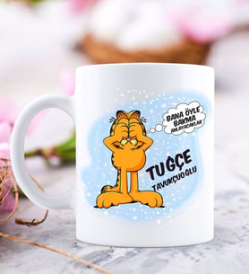 BK Gift Kişiye Özel Garfield Tasarımlı Beyaz Kupa Bardak - 66