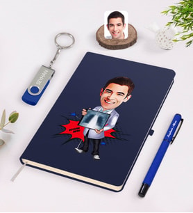 BK Gift Kişiye Özel Erkek Radyolojist Karikatürlü Lacivert Defter Kalem 32gb USB Bellek Hediye Seti-1 (Model 1)