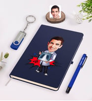 BK Gift Kişiye Özel Erkek Radyolojist Karikatürlü Lacivert Defter Kalem 32gb USB Bellek Hediye Seti-1 (Model 1)