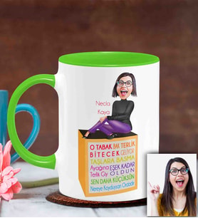 BK Gift Kişiye Özel Anneler Günü Temalı Karikatürlü Yeşil Kupa Bardak Y5