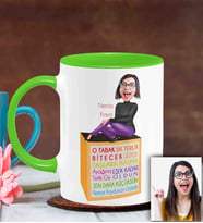 BK Gift Kişiye Özel Anneler Günü Temalı Karikatürlü Yeşil Kupa Bardak Y5