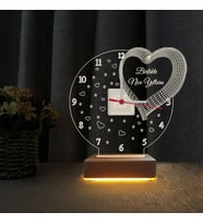 Kalpli Saatli Gece Lambası Yıldönümü Hediyesi 3d Led Lamba (Sarı)
