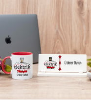 Elektrik Teknisyeni Kırmızı Kupa Bardak Ve Masa İsimliği Hediye Seti