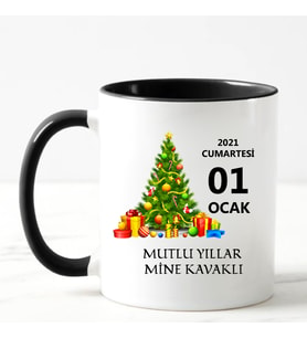 Kişiye Özel Yılbaşı Tasarımlı Kupa Bardak Siyah
