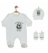 Pia Baby GL 2009 İsme Özel Pandalı Üçlü Tulum Set