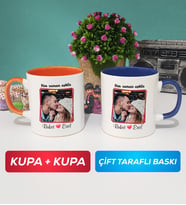 İkili Sevgiliye Sevgililer Günü Hediyesi 9 Kupa Bardak Turuncu Lacivert
