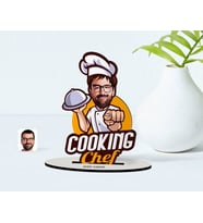 BK Gift Kişiye Özel Erkek Chef Karikatürlü Ahşap Biblo Model-15 (Beyaz)