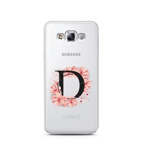 Pembe Çiçekli Harf Tasarım Süper Şeffaf Silikon Telefon Kılıfı Samsung E7 D-Harf