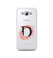 Pembe Çiçekli Harf Tasarım Süper Şeffaf Silikon Telefon Kılıfı Samsung E7 D-Harf
