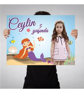 Doğum Günü Afişi Mor Deniz Kızı Konsept 70x100cm