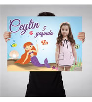Doğum Günü Afişi Mor Deniz Kızı Konsept 70x100cm