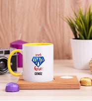 Super Dad Babaya Hediye Ahşap Altlıklı Mumlu Sarı Kupa Bardak