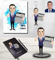 Kişiye Özel Bankacı Karikatürlü 5 li Hediye Seti Bay-1