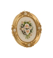 Porio Çiçekli Çerçeveli Altın Oval Tablo 35x41