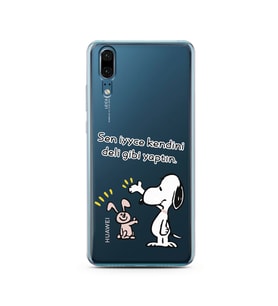 Snoopy Tasarımlı Süper Şeffaf Silikon Telefon Kılıfı Huawei P20 