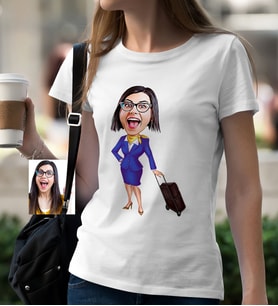 BK Gift Kişiye Özel Bayan Hostes Karikatür Beyaz Tişört  2