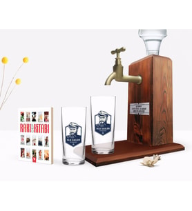 BK Gift Kişiye Özel Renkli Baskılı Denizci Tasarımlı İkili Rakı Bardağı Ahşap Rakı Standı ve Cep Kitabı Hediye Seti-1 (Model 1)