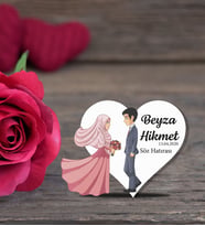 İsme Özel Söz, Kına, Nikah, Nişan, Düğün Hatırası Ahşap Magnet (Beyaz)
