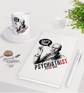 BK Gift Kişiye Özel Psikiyatrist Beyaz Defter Kalem Türk Kahvesi Fincanı Seti-5 (Model 1)