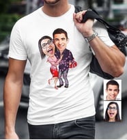 BK Gift Kişiye Özel Sevgililer Karikatür Beyaz Erkek Tişört  2