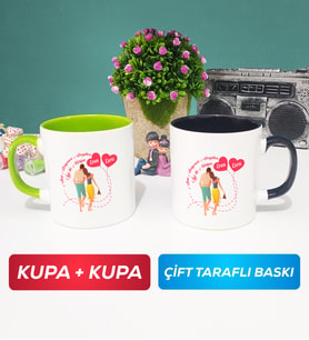 İkili Sevgiliye Sevgililer Günü Hediyesi 1 Kupa Bardak Yeşil Siyah