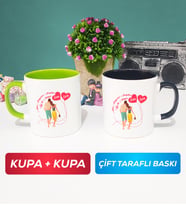 İkili Sevgiliye Sevgililer Günü Hediyesi 1 Kupa Bardak Yeşil Siyah
