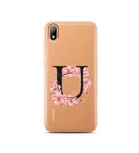 Pembe Çiçekli Harf Tasarım Süper Şeffaf Silikon Telefon Kılıfı Huawei Y5 2019 U-