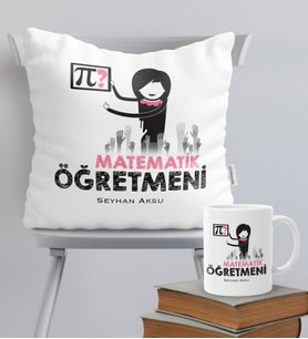 BK Gift Kişiye Özel Matematik Öğretmeni Temalı Yastık Kupa Seti - 1