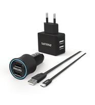 Philips DLP2553EC 3in1 - Araç İçi Şarj Cihazı & Duvar Şarj Cihazı & Type-C Kablo Combo Set