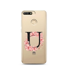 Pembe Çiçekli Harf Tasarım Süper Şeffaf Silikon Telefon Kılıfı Huawei Y6 Prime 2