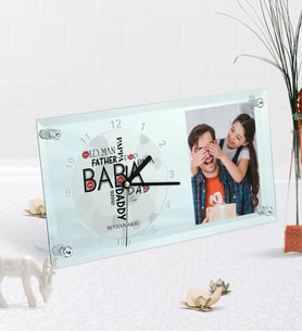 BK Gift Kişiye Özel Fotoğraflı Baba Masaüstü Cam Saat (Beyaz)