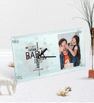 BK Gift Kişiye Özel Fotoğraflı Baba Masaüstü Cam Saat (Beyaz)