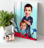 BK Gift Kişiye Özel Baba Oğul Karikatür Kanvas Tablo 30x50cm  2