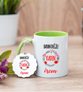 Bayan Değil Kadın Yeşil Kupa Bardak Ve Anahtarlık Set