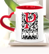 BK Gift Kişiye Özel P Harfi Kırmızı Kalpli Kupa Bardak Model 2