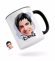 BK Gift Kişiye Özel Erkek Yüz Karikatürlü Siyah Kupa Bardak-2