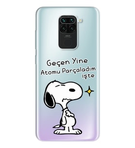 Snoopy Tasarımlı Süper Şeffaf Silikon Telefon Kılıfı Xiomai Redmi Note 9
