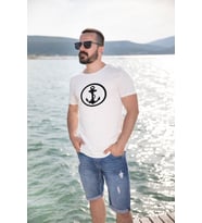 Angemiel Wear Denizci Çapa Pamuklu Beyaz Erkek Tişört