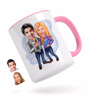 BK Gift Kişiye Özel Sevgililer Karikatürlü Pembe Kupa Bardak-50