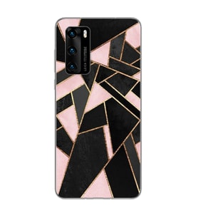 Pembe Geometri Tasarımlı Süper Şeffaf Silikon Telefon Kılıfı Huawei P40